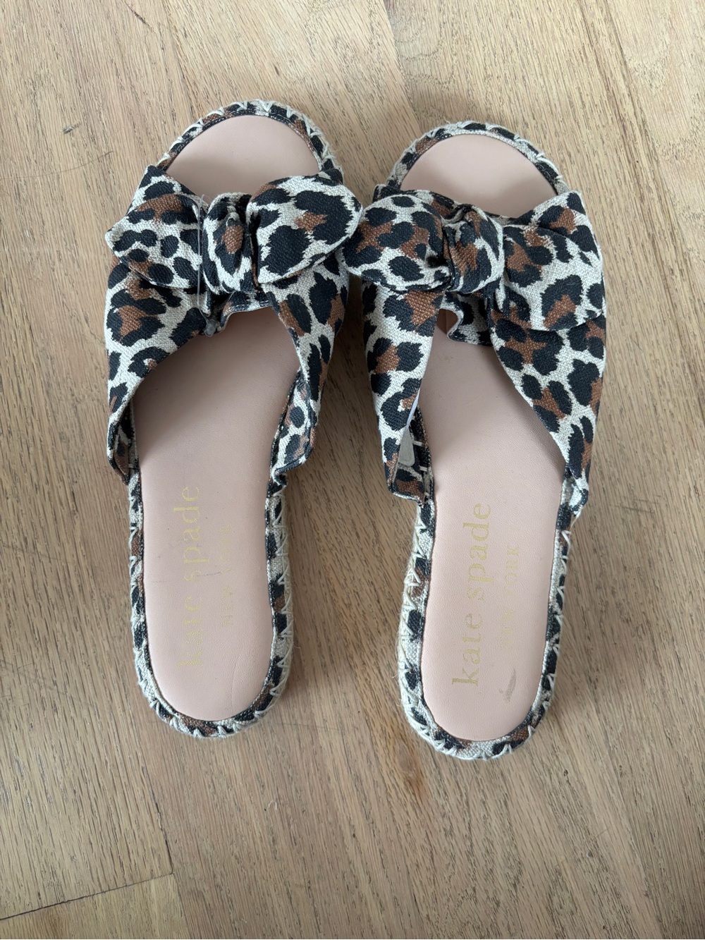 kate spade Leopard Print Bow Sandals in Tan, Black & Brown